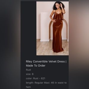 Velvet dress. Rust color. Size 8. Never worn